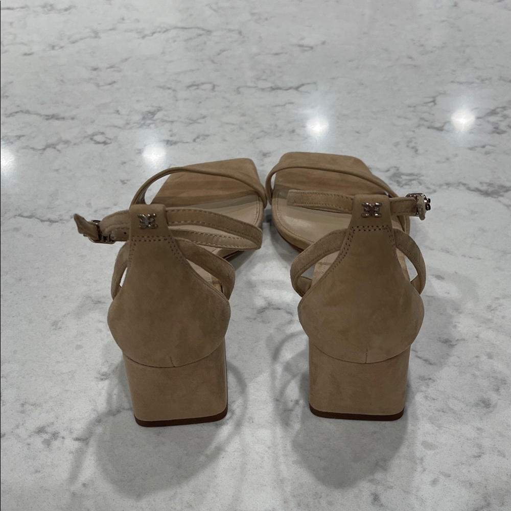 Sam Edelman Beige Suede Block Heel Sandals - Picture 3 of 4